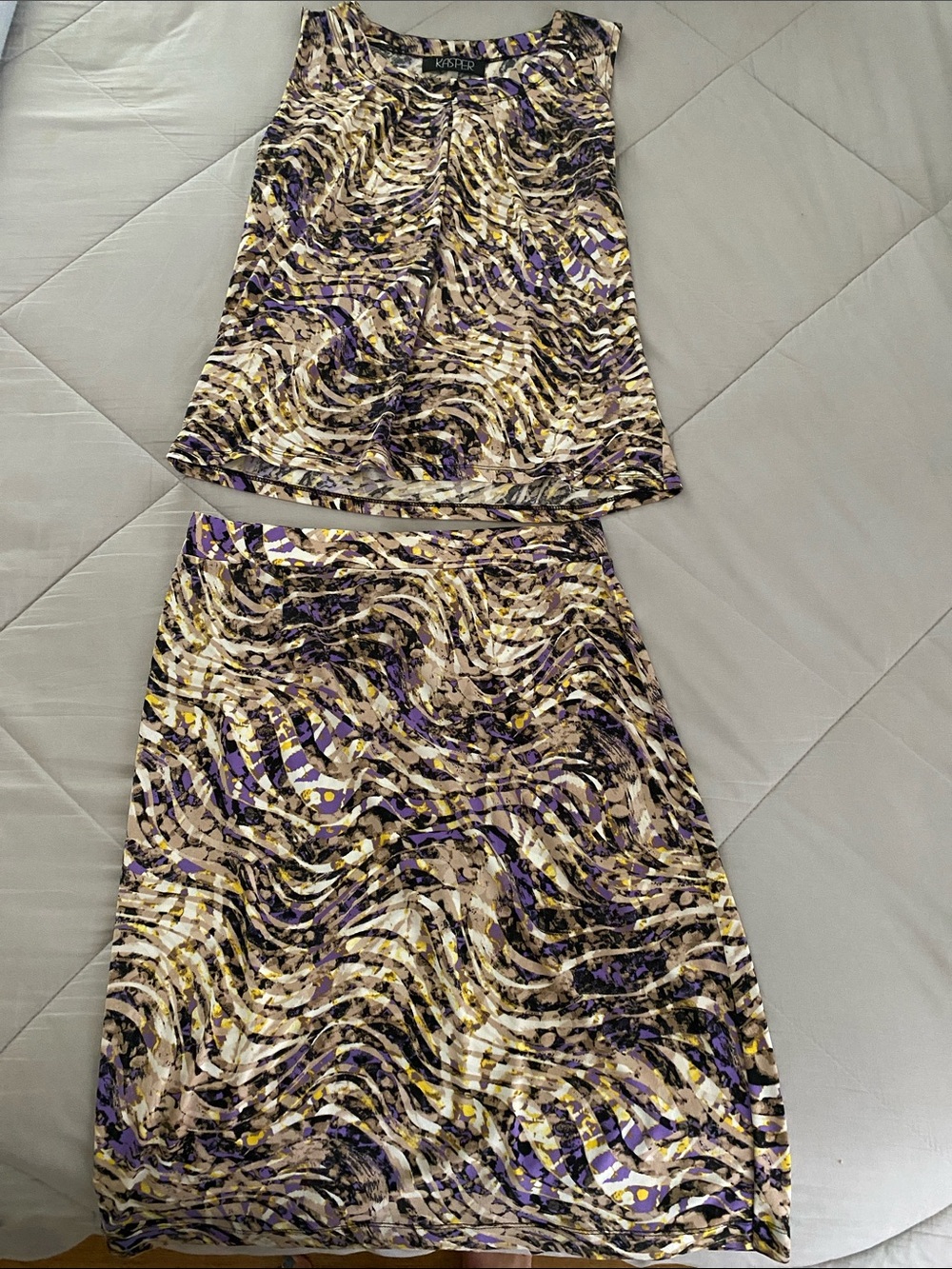 Kasper Purple, Black & Cream Abstract Print Skirt Set